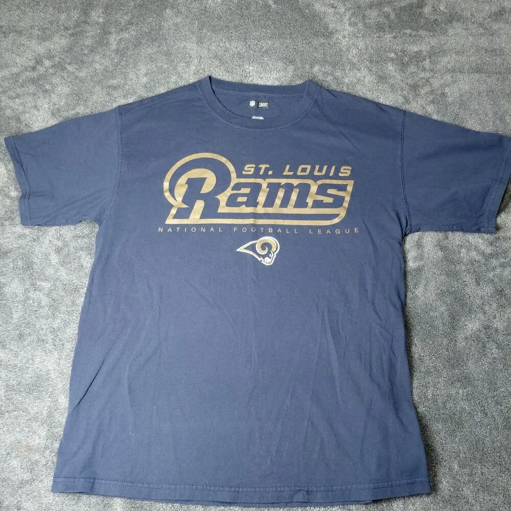 St Louis Rams Shirt Men's Large Blue Gold Majestic Critical Victory NFL Football